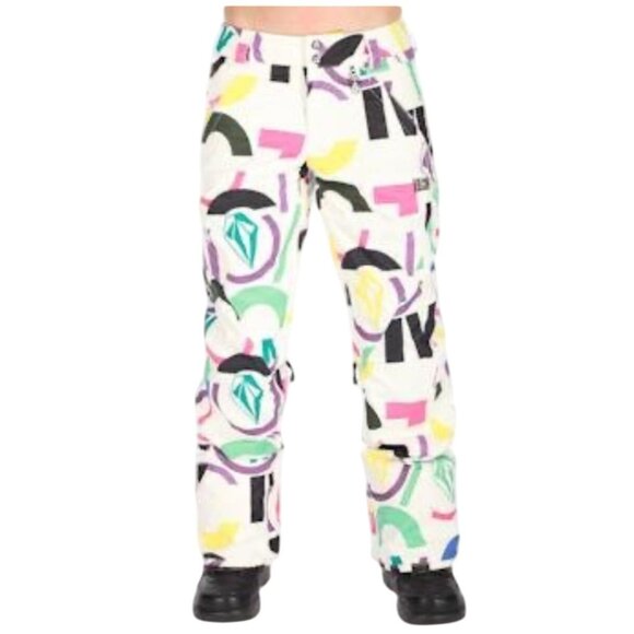 Volcom Womens White Nimbus Snowboard Ski Pants Size XS RARE Retro Graphic Print - Picture 1 of 9